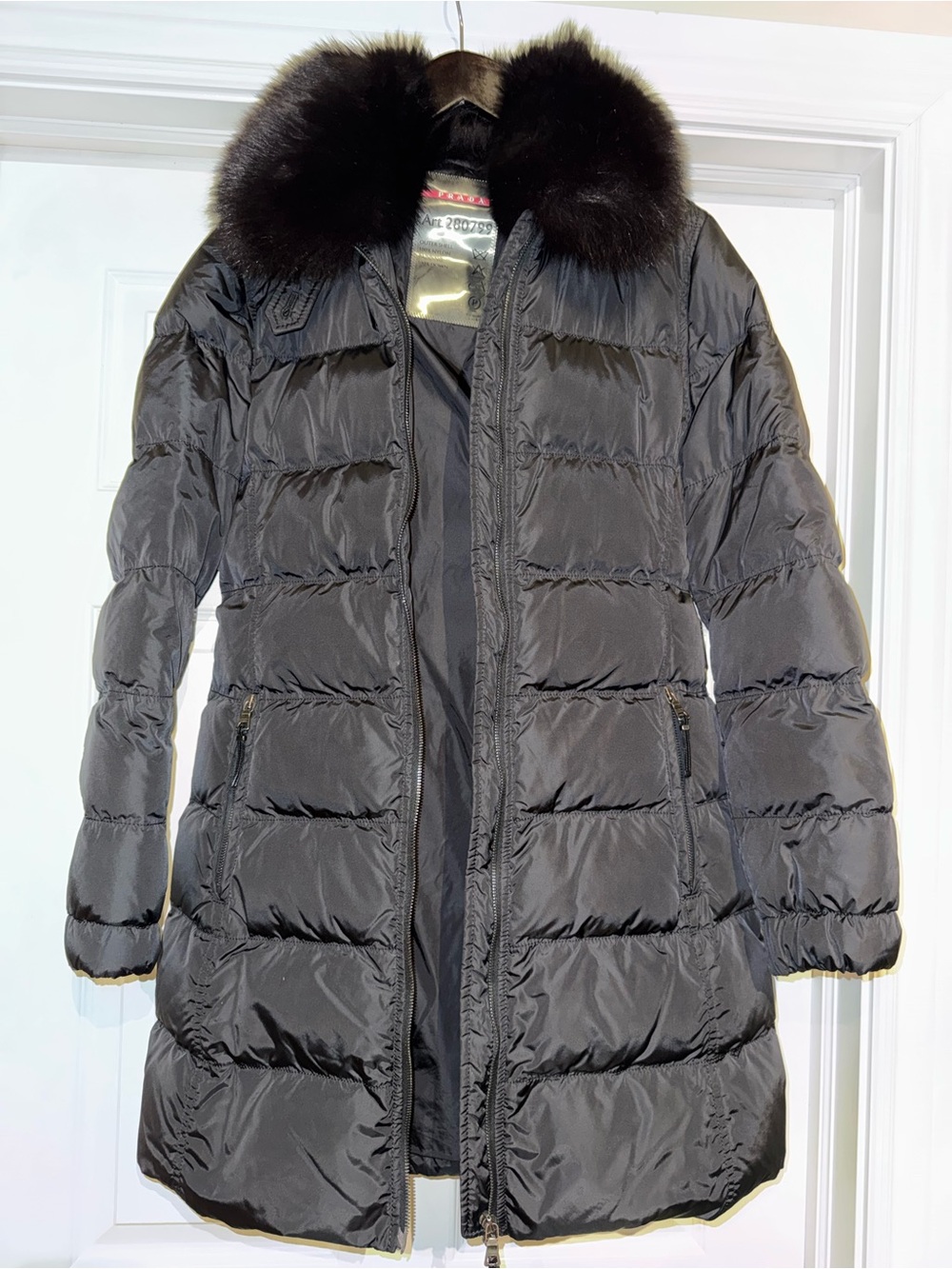 Prada Women’s Black Puffer Coat with Fur Collar - Picture 2 of 11